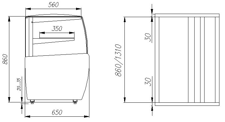 Витрина кондитерская Полюс K70 VM 1,3-12 LIGHT (ВХСв - 1,3д Carboma Mini Техно)