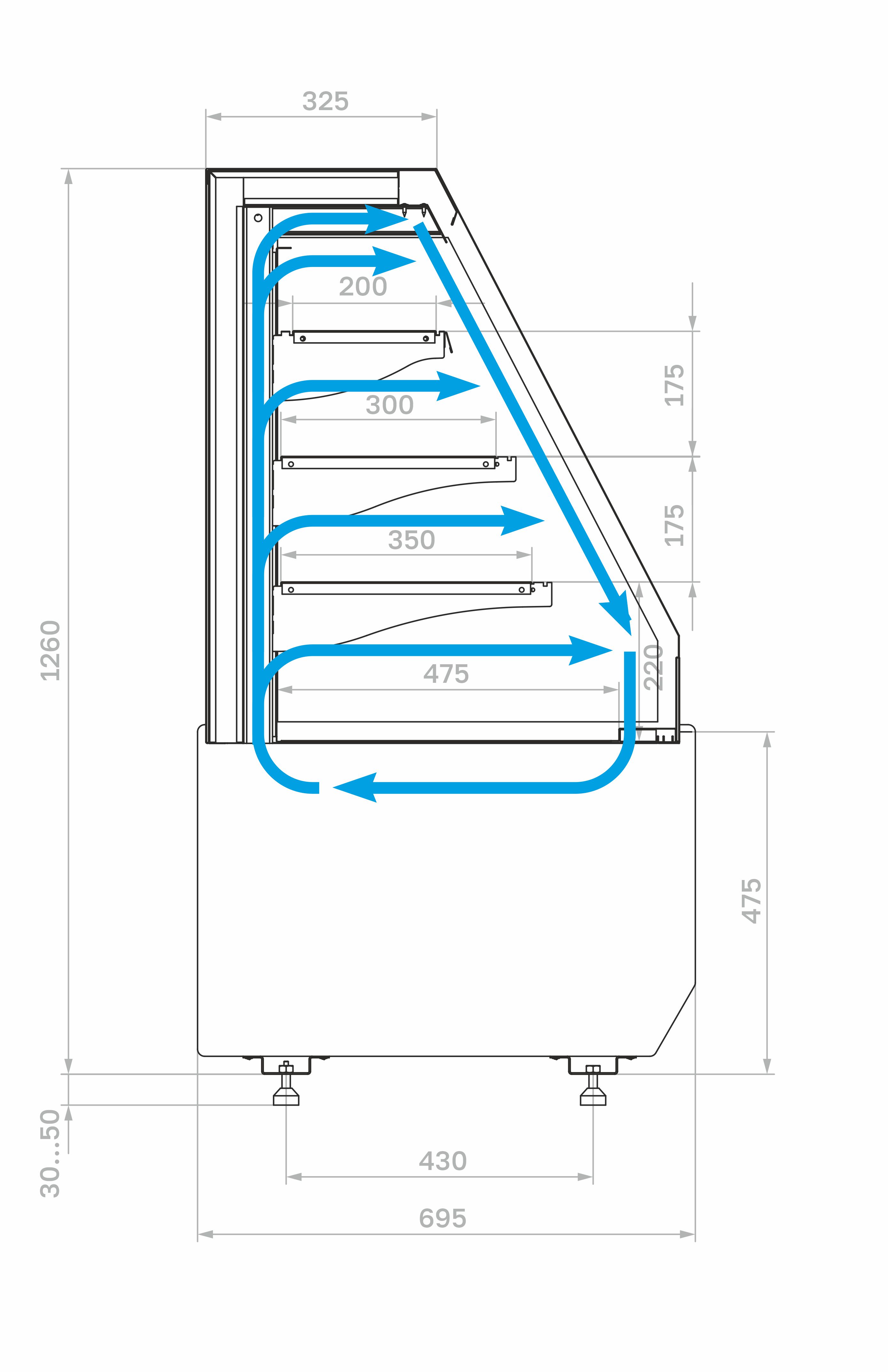 Витрина кондитерская Полюс KC70 VM 1,3-2 STANDARD открытая, горка (версия 2.0) (9005-0109)
