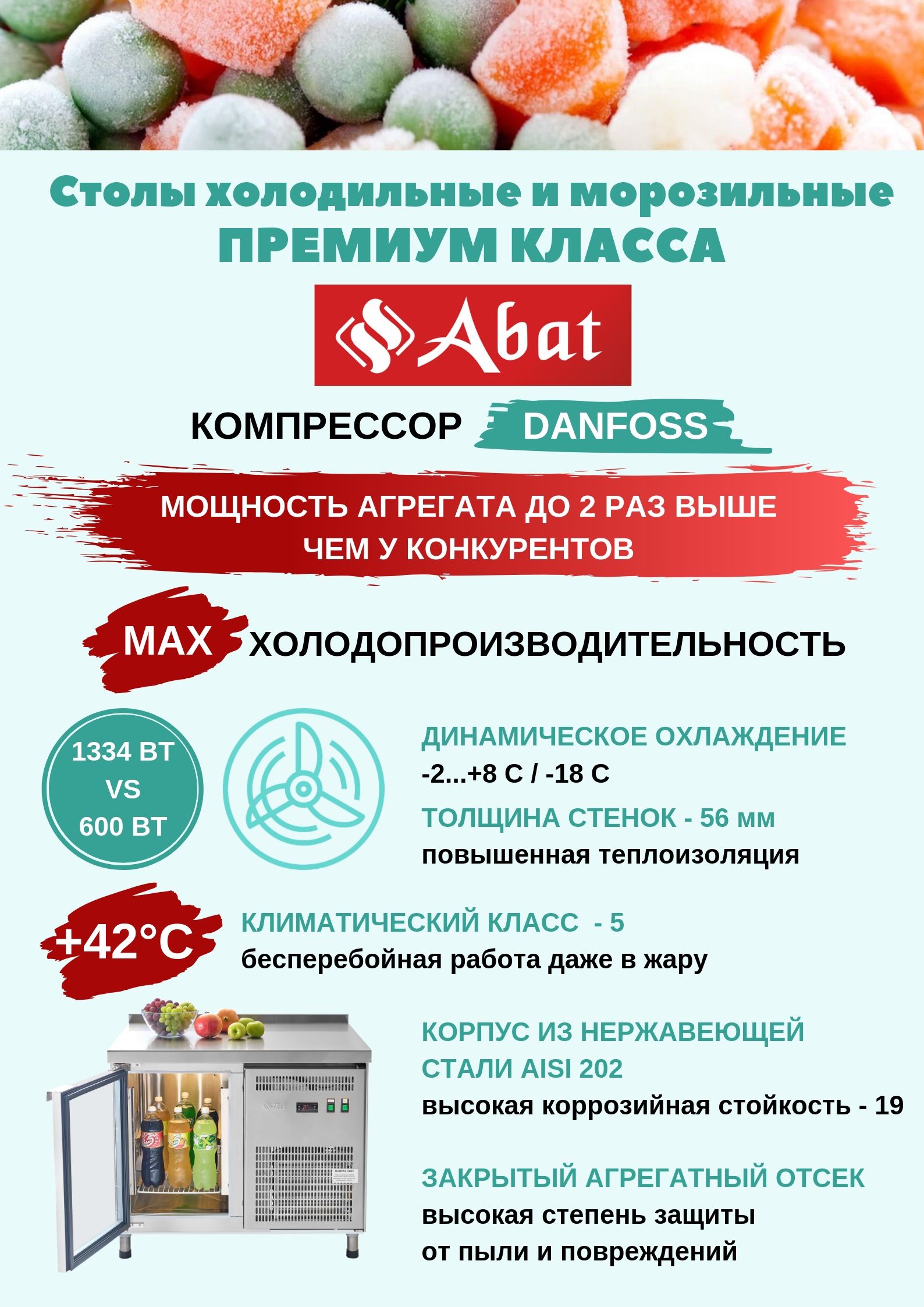 Стол холодильный Abat СХС-70 (неохлаждаемая столешница) (с бортом) (дверь) (24100011000)