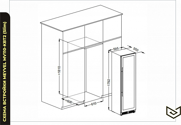 Винный шкаф двухзонный Meyvel MV110-KBT2 (Slim)