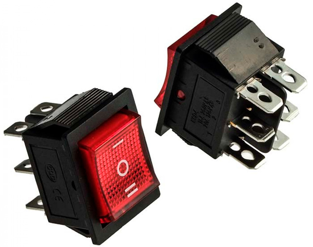 Переключатель Atesy KCD4-203N-C6-R/6P on-off-on красный, широкий