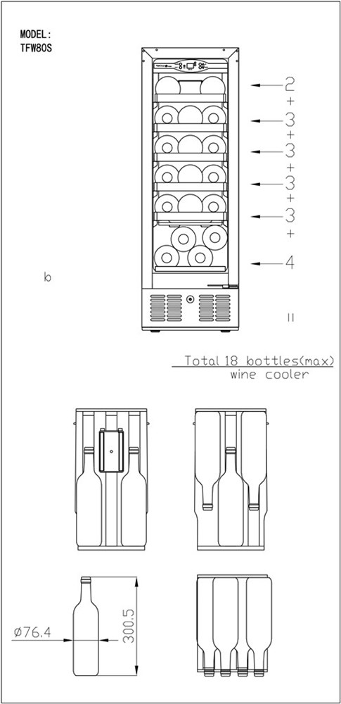 Винный шкаф монотемпературный Tefcold TFW400-F черный, дверь без рамы