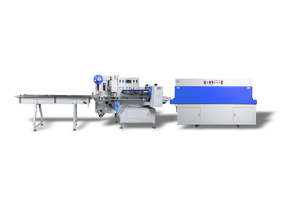 Горизонтальная упаковочная машина Hualian Machinery DXDZ-590B/180 для ПОФ (3 сервопривода, лент - 200 мм, пакет Д. 150-1000 мм, пакет Ш. 30-180 мм, В. 30-105 мм)