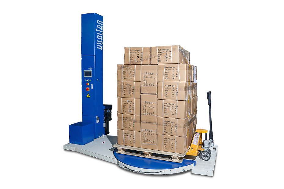 Паллетоупаковщик Hualian Machinery HL-1650F с E-платформой Про (с моторизированной кареткой с престрейчем)