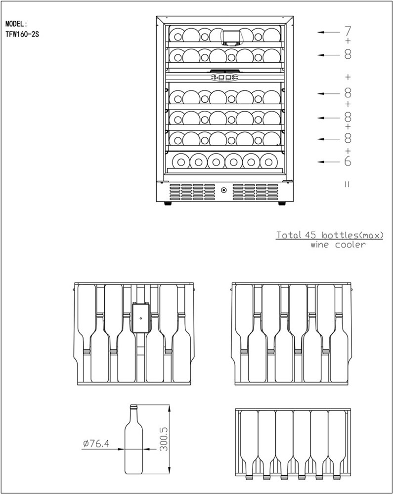 Винный шкаф двухзонный Tefcold TFW200-2F дверь без рамы